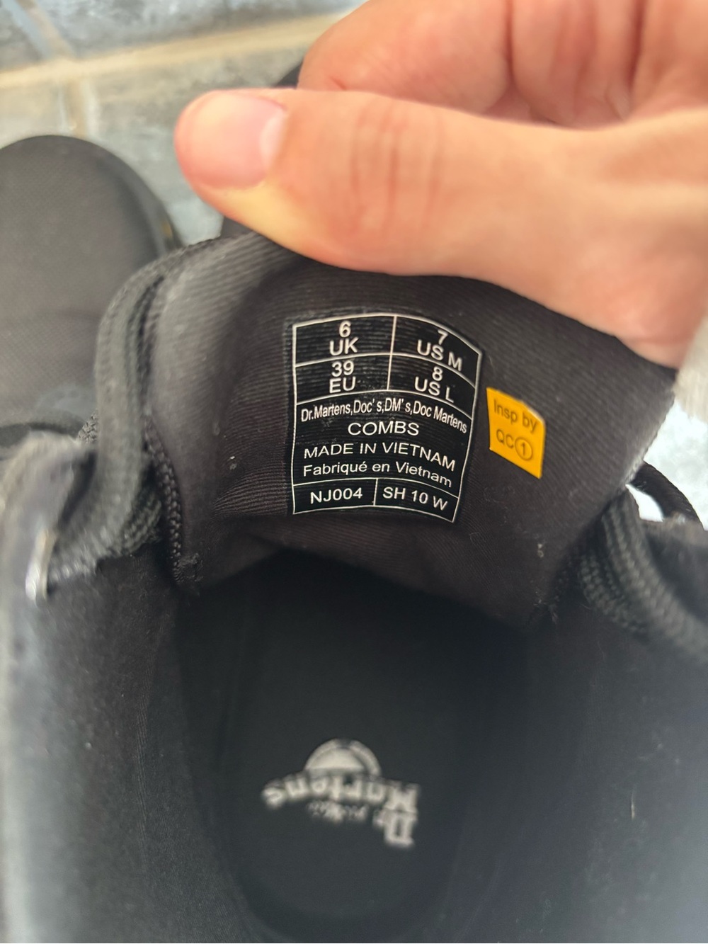 Dr. Martens Black Lace-Up Canvas Combat Boots with Yellow Stitching - Picture 8 of 9